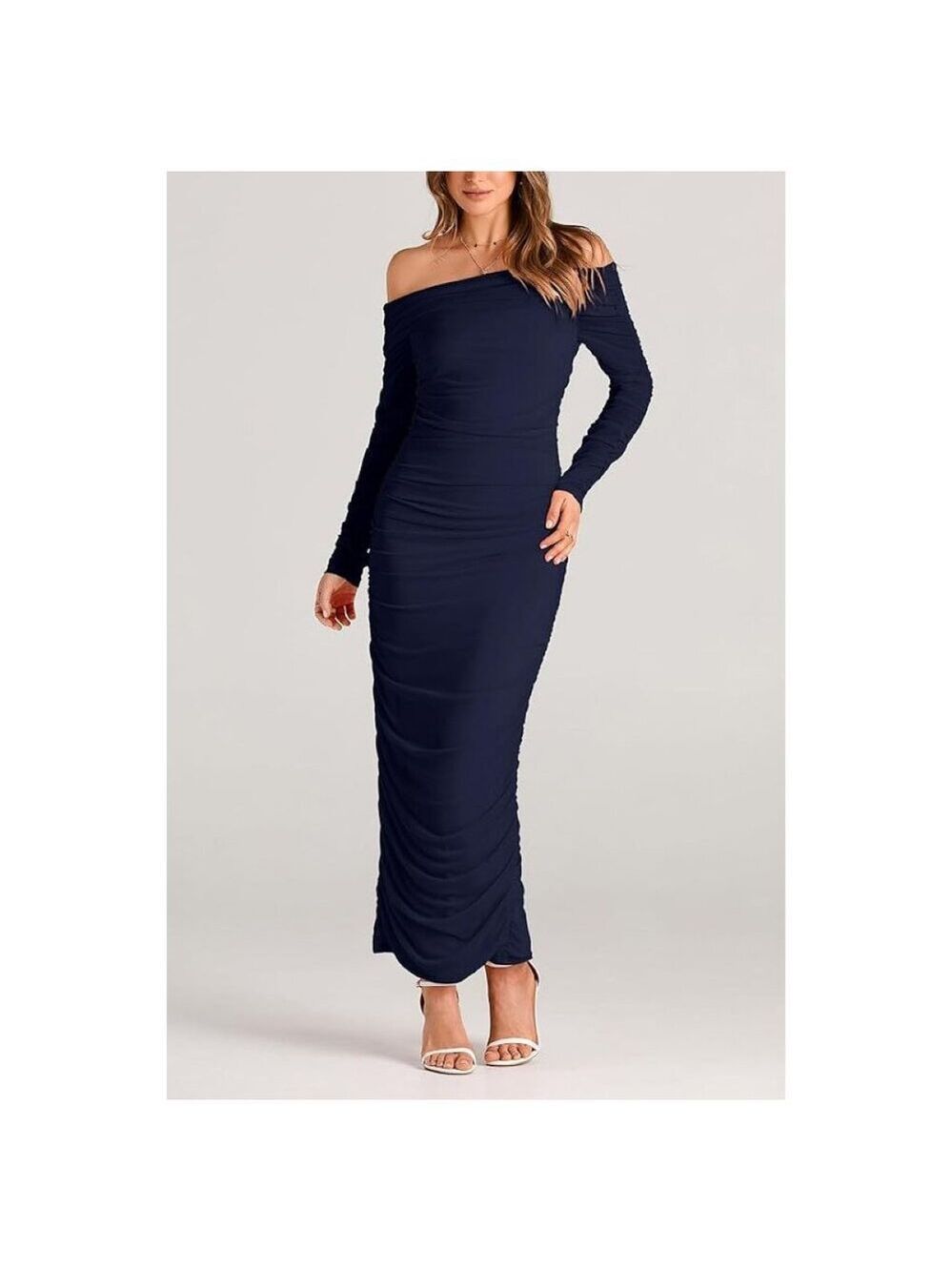 ✨Prettygarden Women's Off The Shoulder Maxi Dress NWOT Large Navy